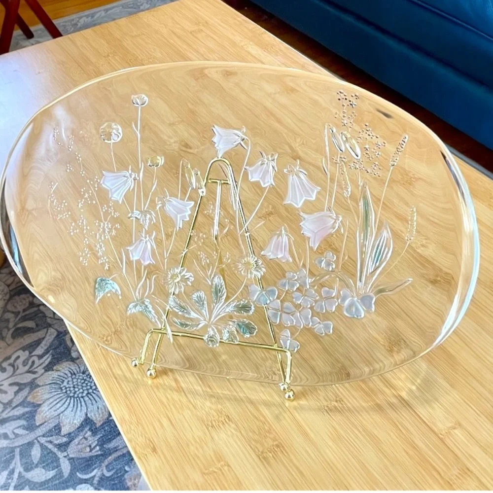 Walter-Glas Cinderella serving tray, embossed,tinted, 3D flowers, curved handles
